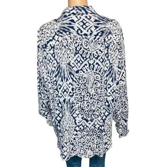 Lilly Pulitzer Sea View Peacock Button Down Shirt Size XL New White/Navy - Picture 3 of 9